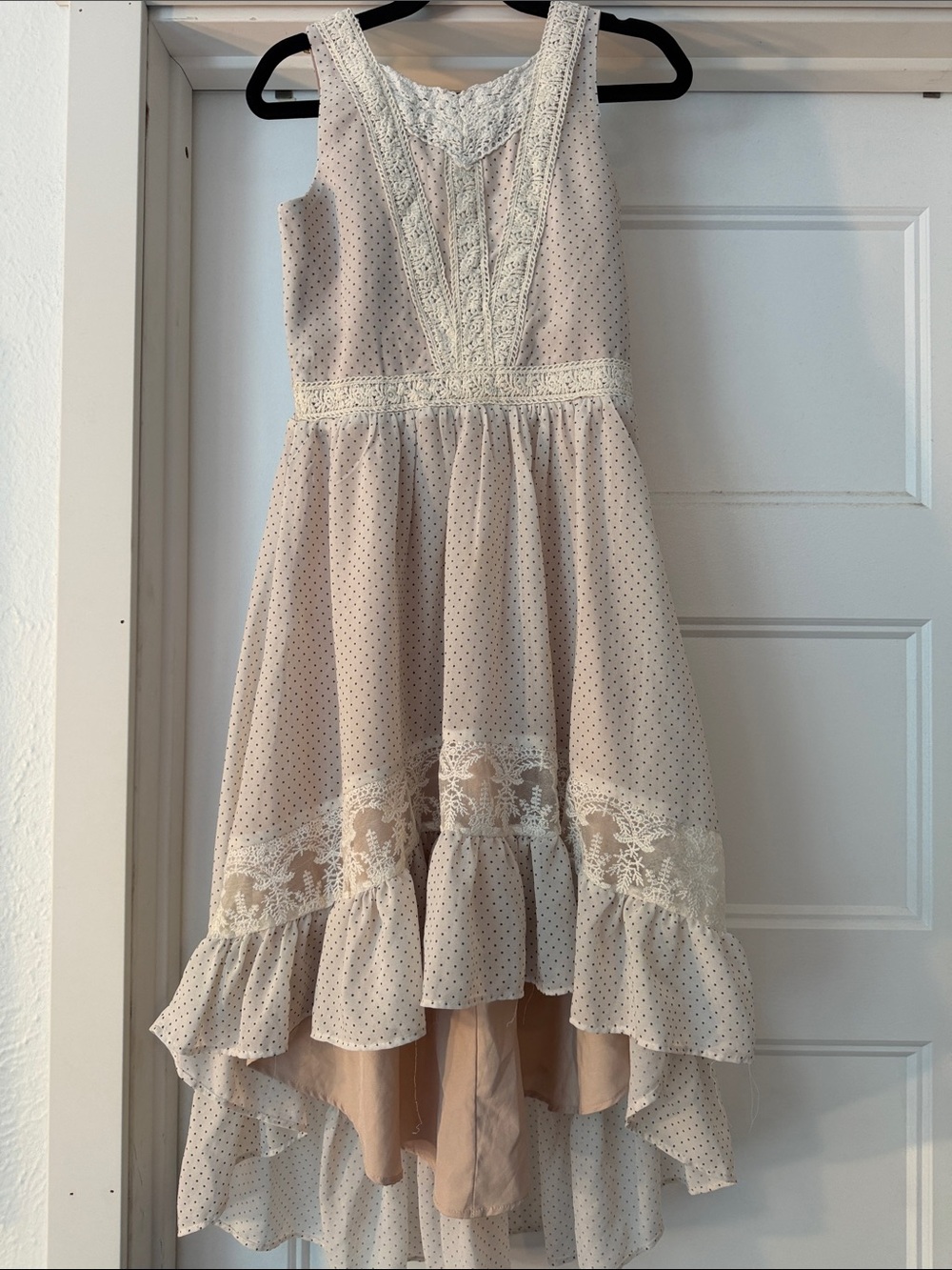 Joyfolie Cream and Blush Lace High-Low Girls Party Dress
